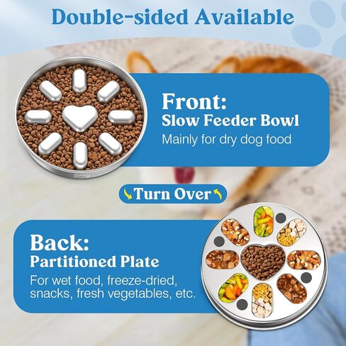 Tivray Slow Feeder Dog Bowls, 304 Stainless Steel Dog Slow Feeder Bowl 3.8 Cups Metal Dog Food Bowl with Non-Slip Bottom Anti Gulping Slow Eating Dog Bowl for Medium & Large Breed, Dishwasher Safe in Kuwait