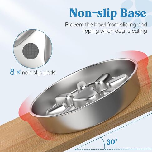 Tivray Slow Feeder Dog Bowls, 304 Stainless Steel Dog Slow Feeder Bowl 3.8 Cups Metal Dog Food Bowl with Non-Slip Bottom Anti Gulping Slow Eating Dog Bowl for Medium & Large Breed, Dishwasher Safe in Kuwait