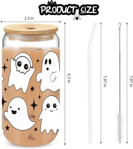 UAREHIBY Halloween Gifts for Women with Floral Ghost Mug,18 OZ Cute Halloween Spooky Glass Cups with Lids and Straws,Funny Halloween Coffee Tumbler Ghost Mug,Halloween Decorations in Saudi Arabia