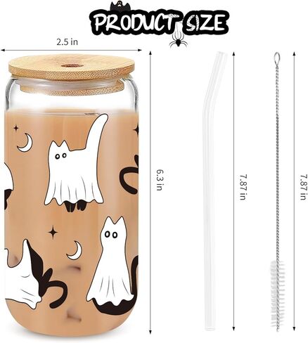 UAREHIBY Halloween Gifts for Women with Floral Ghost Mug,18 OZ Cute Halloween Spooky Glass Cups with Lids and Straws,Funny Halloween Coffee Tumbler Ghost Mug,Halloween Decorations in Kuwait