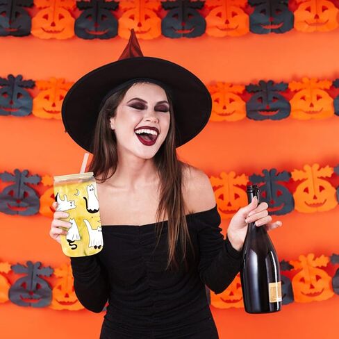 UAREHIBY Halloween Gifts for Women with Floral Ghost Mug,18 OZ Cute Halloween Spooky Glass Cups with Lids and Straws,Funny Halloween Coffee Tumbler Ghost Mug,Halloween Decorations in Kuwait