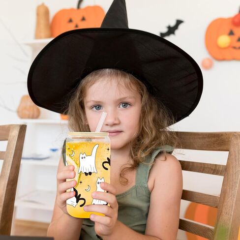 UAREHIBY Halloween Gifts for Women with Floral Ghost Mug,18 OZ Cute Halloween Spooky Glass Cups with Lids and Straws,Funny Halloween Coffee Tumbler Ghost Mug,Halloween Decorations in Kuwait