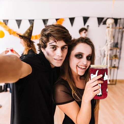 UAREHIBY Halloween Gifts for Women with Floral Ghost Mug,18 OZ Cute Halloween Spooky Glass Cups with Lids and Straws,Funny Halloween Coffee Tumbler Ghost Mug,Halloween Decorations in Kuwait