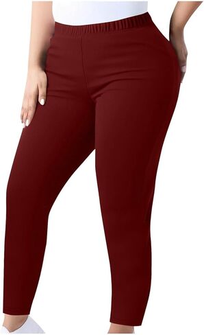Women's Plus Size Leggings with Pockets Solid Color High Waisted Yoga Pants Seamless Stretchy Buttery Workout Pants in Saudi Arabia