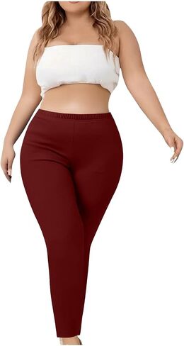 Women's Plus Size Leggings with Pockets Solid Color High Waisted Yoga Pants Seamless Stretchy Buttery Workout Pants in Saudi Arabia
