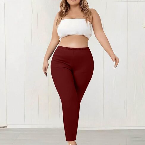 Women's Plus Size Leggings with Pockets Solid Color High Waisted Yoga Pants Seamless Stretchy Buttery Workout Pants in Saudi Arabia