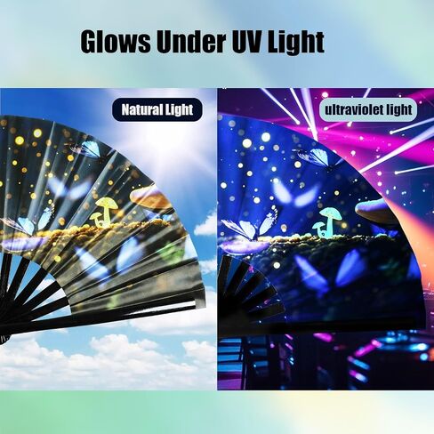 innolife 13 "مروحة اليد القابلة للطي كبيرة للهتاف ، مروحة UV Glow Rave ، مروحة Clack للنساء ، مروحة يدوية الخيزر in Saudi Arabia
