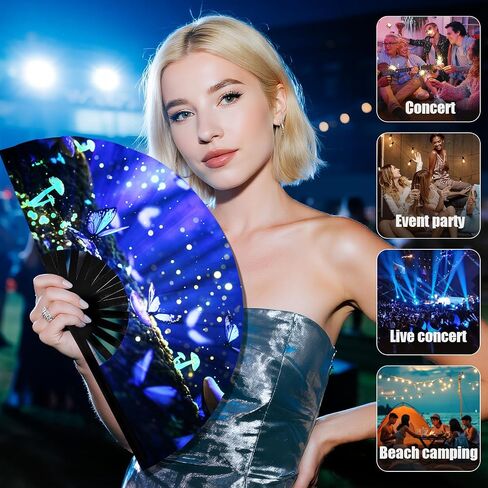 innolife 13 "مروحة اليد القابلة للطي كبيرة للهتاف ، مروحة UV Glow Rave ، مروحة Clack للنساء ، مروحة يدوية الخيزر in Saudi Arabia
