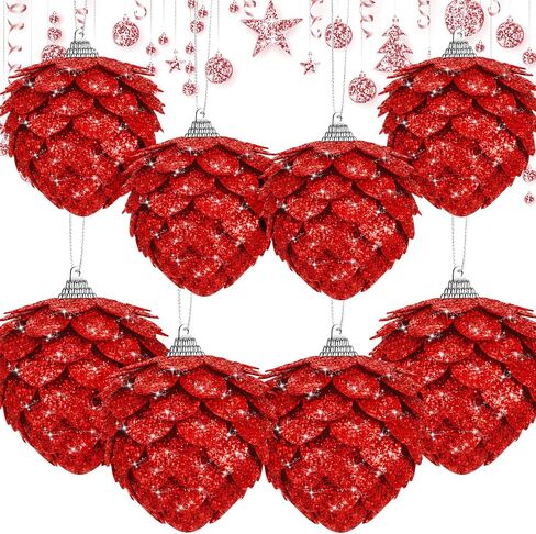 Sratte 8 Pcs Christmas Ball Ornaments Pinecone Hanging Ornament Artificial Christmas Tree Ornaments Glitter Christmas Flower Ornaments Faux Flowers Ornaments for Xmas Decor, 3.54/2.75 Inch (Rose Gold) in Saudi Arabia