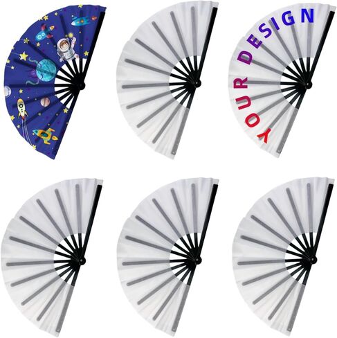 6 Packs 13inch Sublimation Clack Fans Blank Chinese Tai Chi Fan with Black Ribs for Graduation, Festival Dance Party in Saudi Arabia