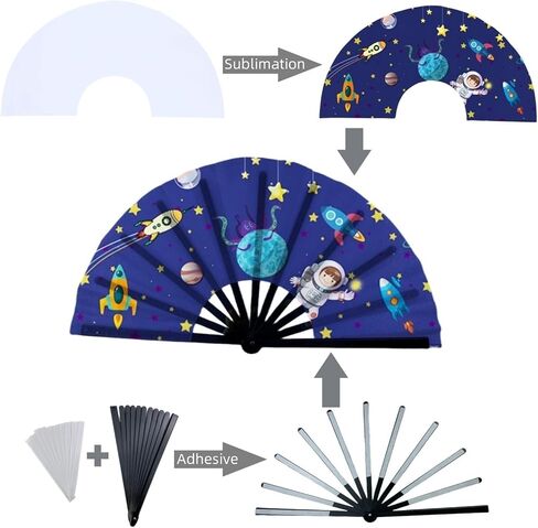 6 Packs 13inch Sublimation Clack Fans Blank Chinese Tai Chi Fan with Black Ribs for Graduation, Festival Dance Party in Saudi Arabia