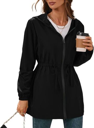 Lu's Chic Women's Long Sleeve Anoraks Hooded Rain Jacket Spring Raincoat Outdoor Fashion Full Zip Zip Warm in Saudi Arabia