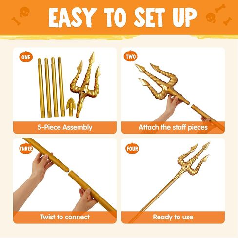 Spooktacular Creations Gold King Trident Cane, Halloween King Pitchfork Spear Trident Toy Prop for Halloween Costume Dress Up, Cosplay Parties Accessory in Saudi Arabia