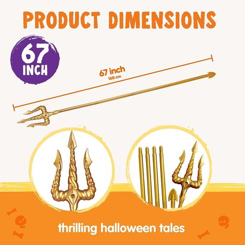 Spooktacular Creations Gold King Trident Cane, Halloween King Pitchfork Spear Trident Toy Prop for Halloween Costume Dress Up, Cosplay Parties Accessory in Saudi Arabia