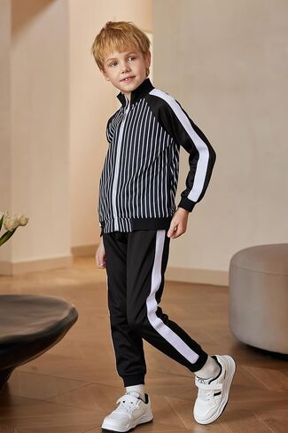 تُحدد Arshiner Boy's Active Tracksuits Full zip Sports Grougging Athletic Running 2 قطعة تعرق لمدة 5-13 سنوات in Saudi Arabia