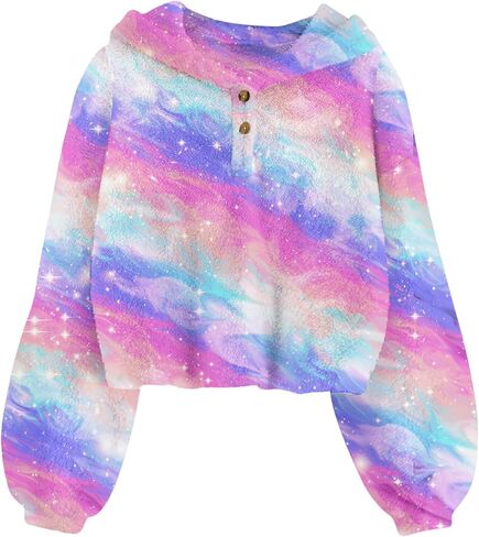 TUONROAD Girl's Fuzzy Hoodies Warm Loose Button Pullover Oversized Sherpa Jacket Coat in Kuwait