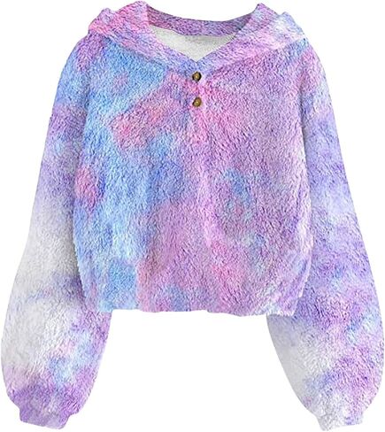 TUONROAD Girl's Fuzzy Hoodies Warm Loose Button Pullover Oversized Sherpa Jacket Coat in Saudi Arabia