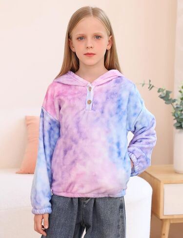 TUONROAD Girl's Fuzzy Hoodies Warm Loose Button Pullover Oversized Sherpa Jacket Coat in Saudi Arabia