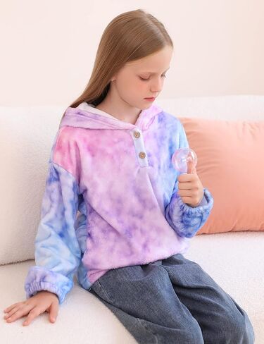 TUONROAD Girl's Fuzzy Hoodies Warm Loose Button Pullover Oversized Sherpa Jacket Coat in Saudi Arabia