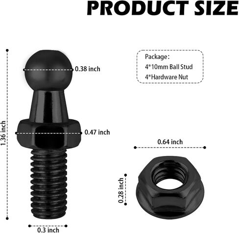 4PCS 10mm Ball Stud,5/16-18 Thread x 3/5" Gas Spring Strut Mount Stud with Hardware Nuts for Gas Struts Ball Ended Bonnet,Universal Vehicle Accessories Gases Strut Mounting Brackets in Saudi Arabia
