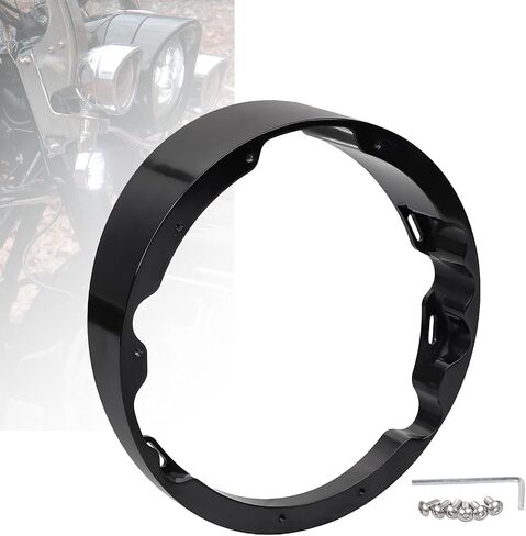 7" Raked Headlight Headlamp Bezel Adapter For Harley Touring Electra Glide Road Glide Street Glide Road King, Black in Saudi Arabia