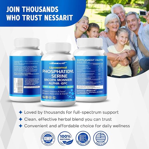 Phosphatidylserine, Bacopa, Alpha-GPC, Lion’s Mane & Ginkgo – Support Cognitive Function & Focus – 150 Capsules – Made in USA in Kuwait