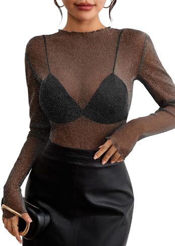 Pink Queen Women’s Mele Tops Sexy See من خلال قمصان الألبان من طوق Mandarin Fit Party Club in Saudi Arabia