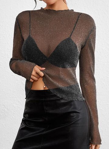 Pink Queen Women’s Mele Tops Sexy See من خلال قمصان الألبان من طوق Mandarin Fit Party Club in Saudi Arabia