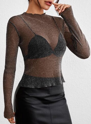 Pink Queen Women’s Mele Tops Sexy See من خلال قمصان الألبان من طوق Mandarin Fit Party Club in Saudi Arabia