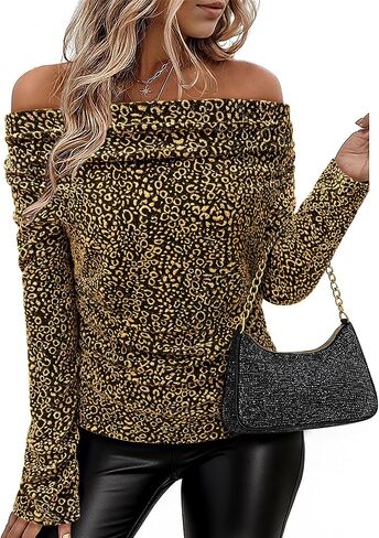Bebonnie Women's Cowl Neck Long Long Endrendy Teads Tops Glitter Evening Cocktail Party Slimming Derts in Kuwait