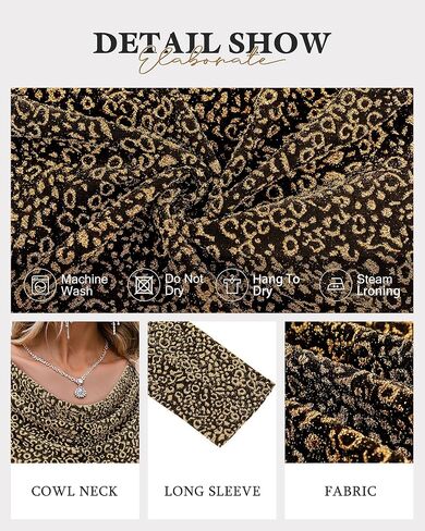 Bebonnie Women's Cowl Neck Long Long Endrendy Teads Tops Glitter Evening Cocktail Party Slimming Derts in Kuwait