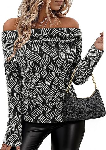 Bebonnie Women's Cowl Neck Long Long Endrendy Teads Tops Glitter Evening Cocktail Party Slimming Derts in Kuwait