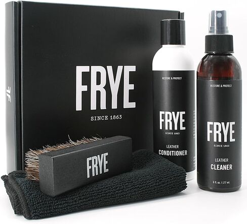 طقم العناية بالجلد من Frye-مجموعة من 4 قطع مع منظف ومكيف جلدي من قبل الولايات المتحدة-فرشاة ، وقطعة قماش ، وصندوق هدايا-مجموعة من الجلد وتنظيف التمهيد in Saudi Arabia