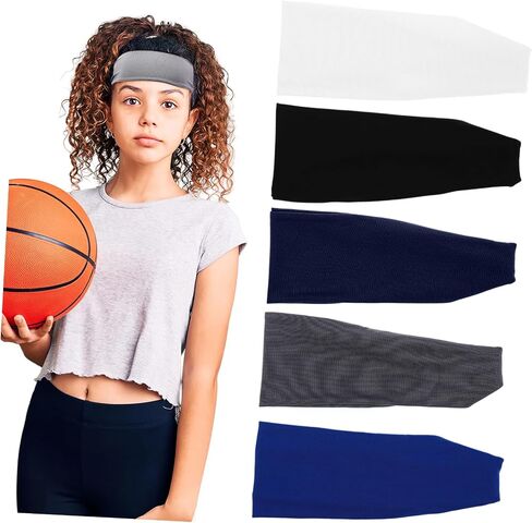 6Pcs Sports Headbands Stretchy Breathable Sweat Absorbent Bands for Soccer and Fitness Activities Comfortable Fit for All Ages in Saudi Arabia