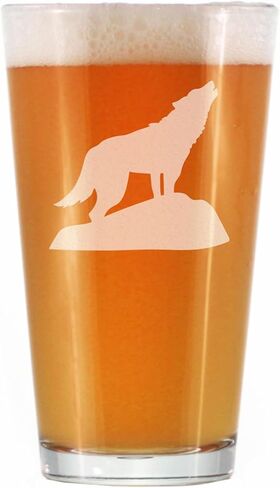 Wolf Pint Glass for Beer - Cabin Themed Gifts or Rustic Decor for Men and Women - Fun Drinking or Party Glasses - 16 oz in Saudi Arabia