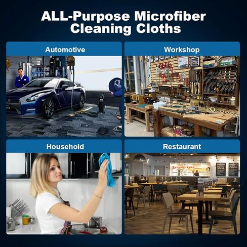 مناشف المتاجر ، 100 ورقة من الألياف الدقيقة تنظيف القماش التجاري منجم غسلات تجارية خالية من الخالية من المحلات التجارية للسيارات ميكانيكي مطعم مرآب التدبير المنزلي ، 11 "× 9" ، الأزرق in Kuwait