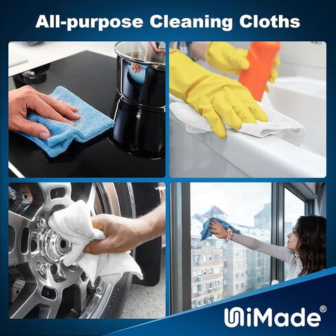 مناشف المتاجر ، 100 ورقة من الألياف الدقيقة تنظيف القماش التجاري منجم غسلات تجارية خالية من الخالية من المحلات التجارية للسيارات ميكانيكي مطعم مرآب التدبير المنزلي ، 11 "× 9" ، الأزرق in Kuwait