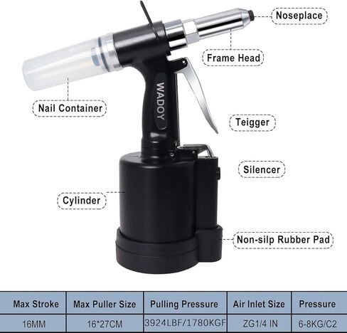Pneumatic Rivet Gun Air Pop Riveter Gun Tool Kit 1/4" 3/16" 5/32" 1/8" and 3/32" Capacity Nosepieces with 50PCS Rivets Upgrade Pop Pneumatic Riveting Gun Set Heavy Duty Air Rivet Gun in Kuwait