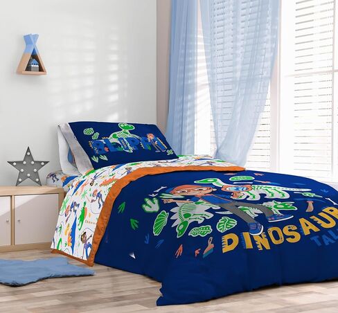 Sunny Side Up Dino Roar Twin Comforter Set - 5 Piece Kids Bedding Includes Comforter, Sheets & Pillow Cover - Super Soft Dinosaur Microfiber Bed Set in Kuwait