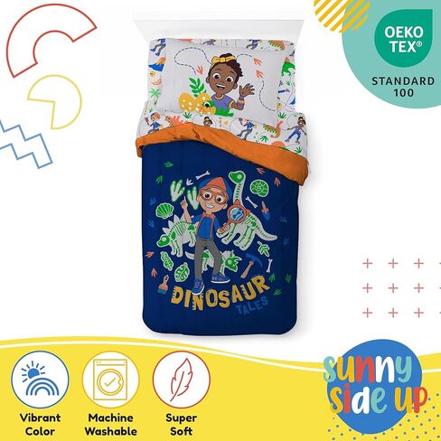 Sunny Side Up Dino Roar Twin Comforter Set - 5 Piece Kids Bedding Includes Comforter, Sheets & Pillow Cover - Super Soft Dinosaur Microfiber Bed Set in Kuwait