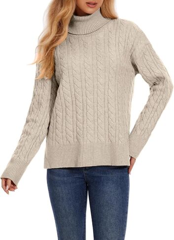 ZANZEA Turtleneck Sweater Women Long Sleeve Oversized Pullover Spilt Hem Chunky Cable Knit Jumper Fall Sweaters 2025 in Saudi Arabia
