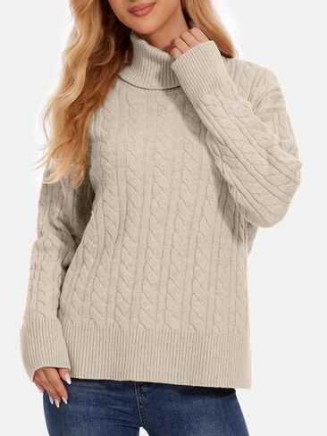 ZANZEA Turtleneck Sweater Women Long Sleeve Oversized Pullover Spilt Hem Chunky Cable Knit Jumper Fall Sweaters 2025 in Saudi Arabia