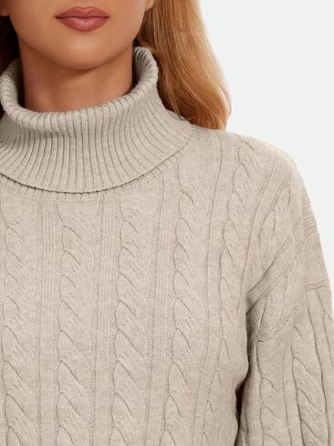ZANZEA Turtleneck Sweater Women Long Sleeve Oversized Pullover Spilt Hem Chunky Cable Knit Jumper Fall Sweaters 2025 in Saudi Arabia