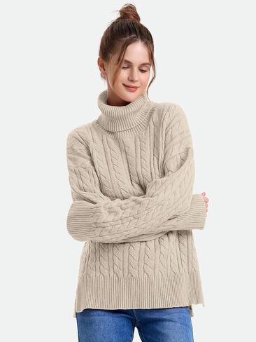 ZANZEA Turtleneck Sweater Women Long Sleeve Oversized Pullover Spilt Hem Chunky Cable Knit Jumper Fall Sweaters 2025 in Saudi Arabia