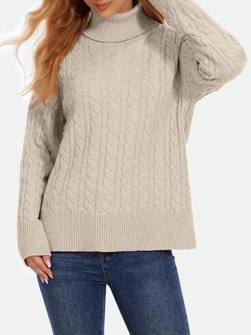 ZANZEA Turtleneck Sweater Women Long Sleeve Oversized Pullover Spilt Hem Chunky Cable Knit Jumper Fall Sweaters 2025 in Saudi Arabia