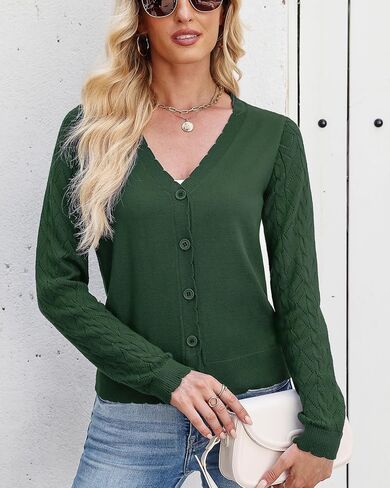 AGSEEM Women's Long Sleeve V-Neck Button Down Cardigan Knit Shrugs Sweater in Saudi Arabia
