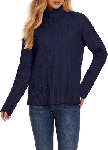 ZANZEA Turtleneck Sweater Women Long Sleeve Oversized Pullover Spilt Hem Chunky Cable Knit Jumper Fall Sweaters 2025 in Kuwait