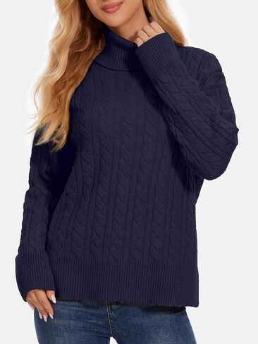 ZANZEA Turtleneck Sweater Women Long Sleeve Oversized Pullover Spilt Hem Chunky Cable Knit Jumper Fall Sweaters 2025 in Kuwait