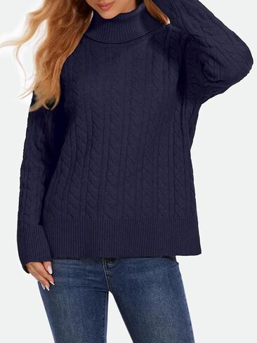 ZANZEA Turtleneck Sweater Women Long Sleeve Oversized Pullover Spilt Hem Chunky Cable Knit Jumper Fall Sweaters 2025 in Kuwait