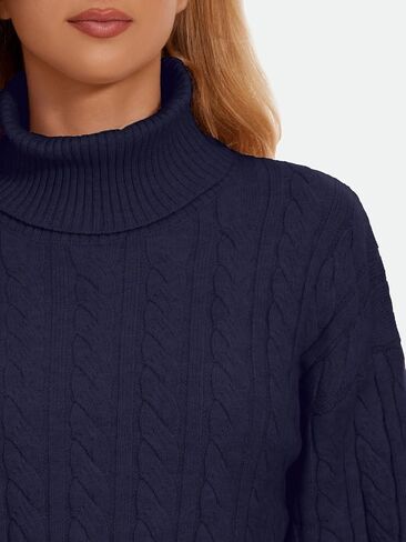 ZANZEA Turtleneck Sweater Women Long Sleeve Oversized Pullover Spilt Hem Chunky Cable Knit Jumper Fall Sweaters 2025 in Kuwait